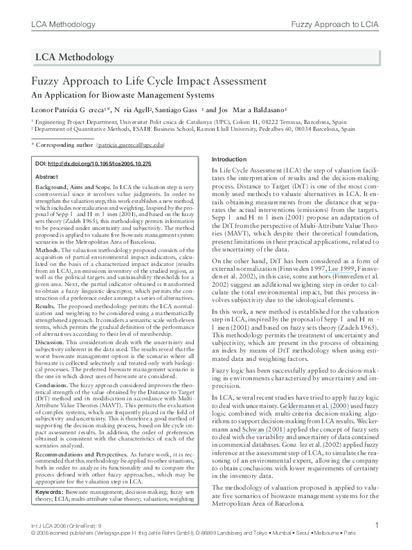 (PDF) Fuzzy approach to life cycle impact assessment