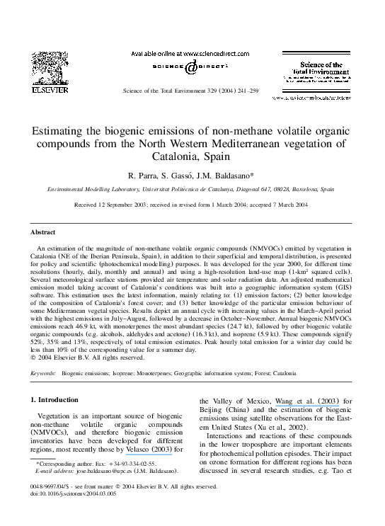 (PDF) Estimating the biogenic emissions of non-methane volatile organic ...
