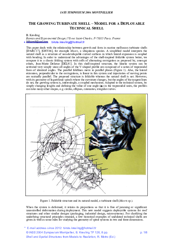 (PDF) THE GROWING TURBINATE SHELL – MODEL FOR A DEPLOYABLE TECHNICAL SHELL