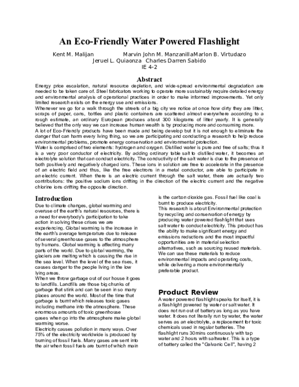 (DOC) An EcoFriendly Water Powered Flashlight Kent Malijan Academia.edu