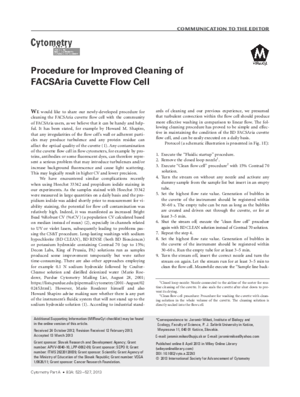 (PDF) Procedure for improved cleaning of FACSAria cuvette flow cell
