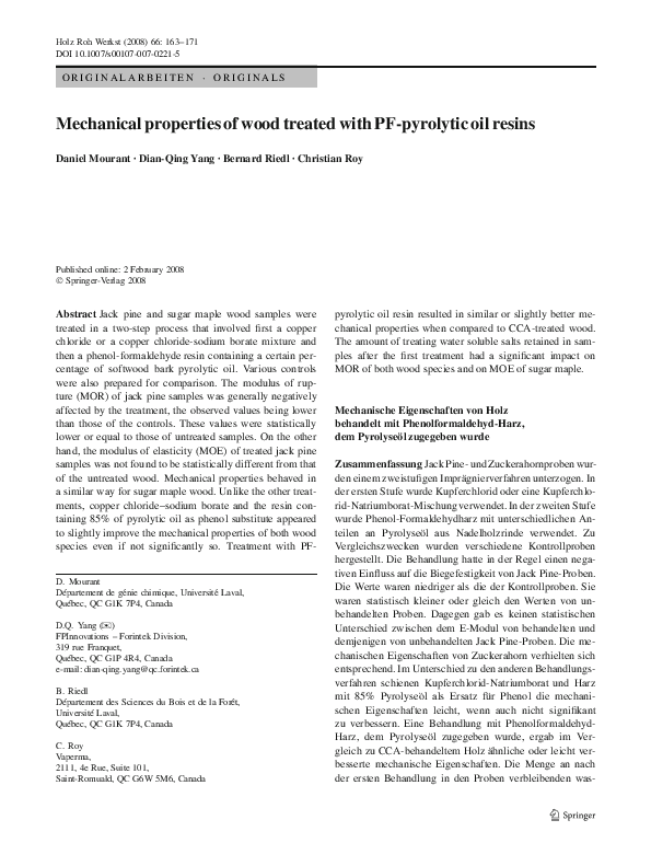 (PDF) Mechanical properties of wood treated with PF-pyrolytic oil resins
