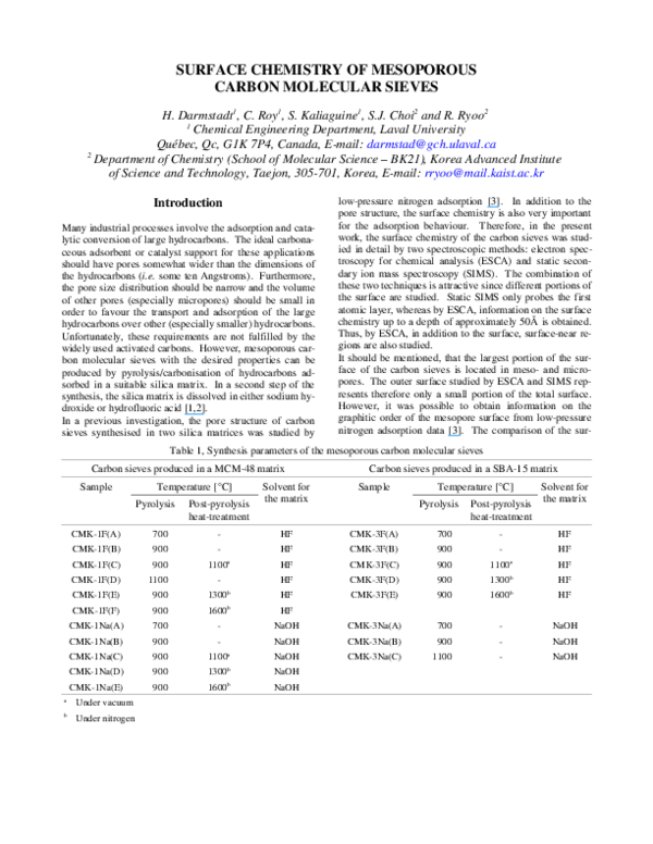 (PDF) Surface chemistry of ordered mesoporous carbons