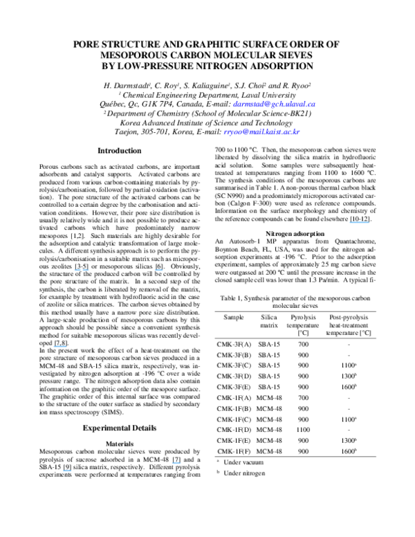 (PDF) Pore Structure and Graphitic Surface Order of Mesoporous Carbon ...