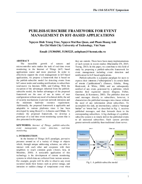 (PDF) PUBLISH-SUBSCRIBE FRAMEWORK FOR EVENT MANAGEMENT IN IOT-BASED ...
