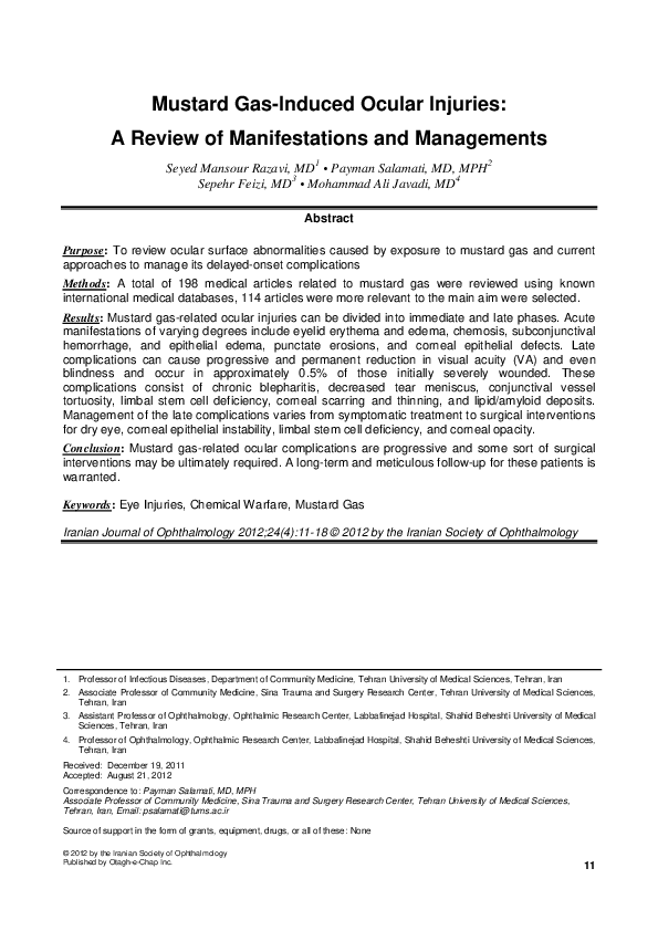 (PDF) Mustard GasInduced Ocular Injuries A Review of Manifestations