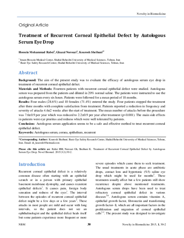 (PDF) Treatment of Recurrent Corneal Epithelial Defect by Autologous