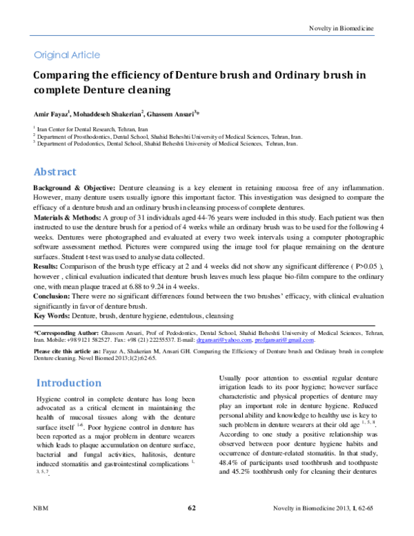 (PDF) Comparing the efficiency of Denture brush and Ordinary brush in ...
