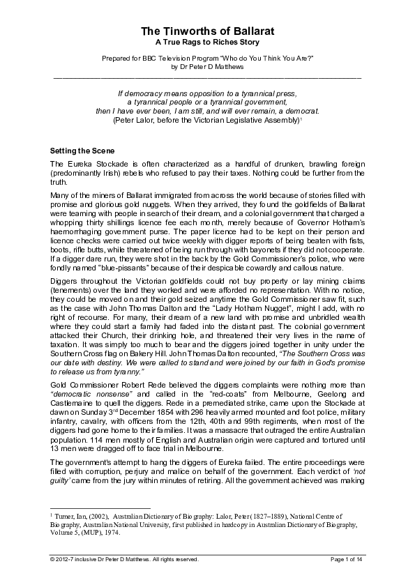 (PDF) The Tinworths of Ballarat A True Rags to Riches Story Peter D