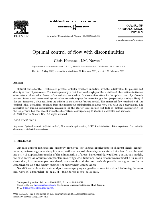 (PDF) Optimal control of flow with discontinuities