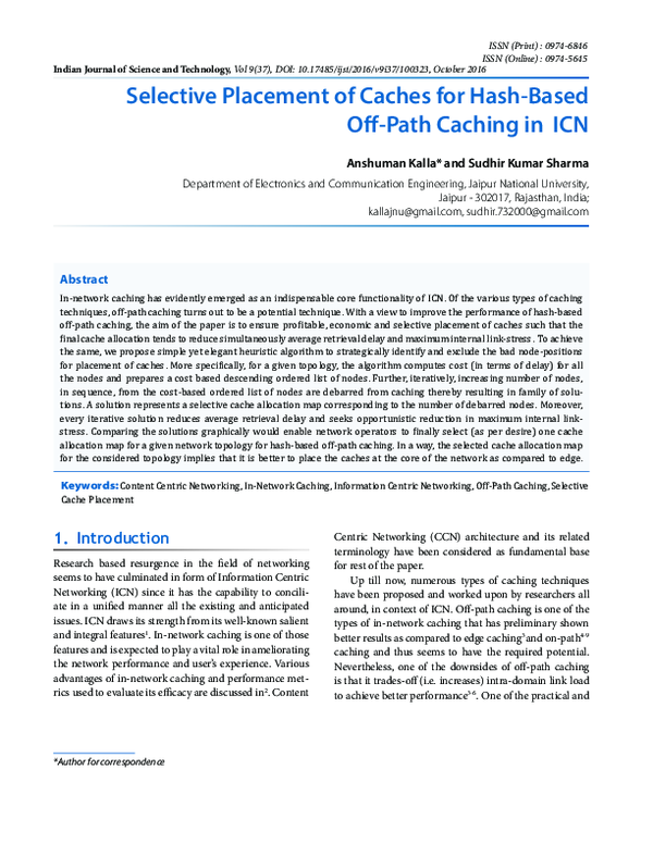 (PDF) Selective Placement of Caches for Hash-Based Off-Path Caching in ...