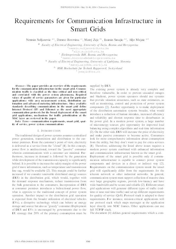 (PDF) Requirements for communication infrastructure in smart grids