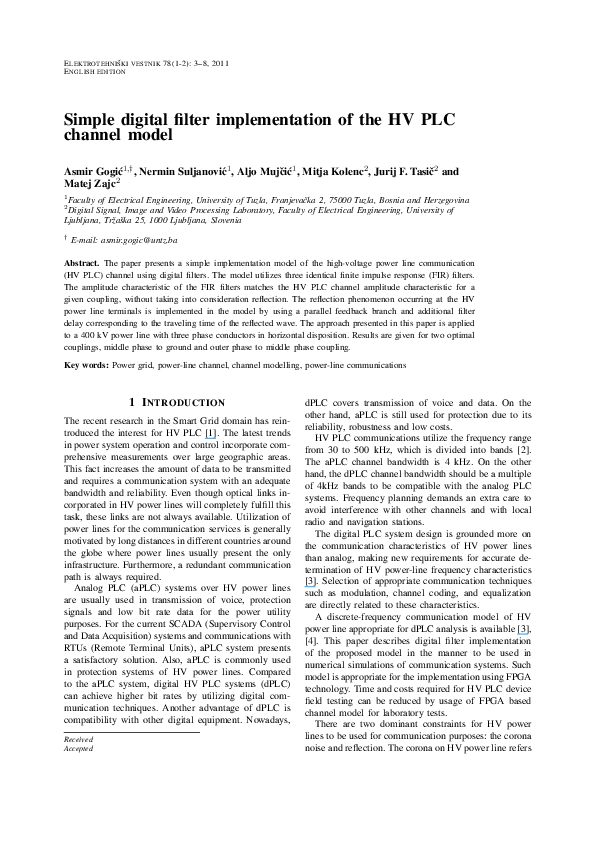 (PDF) Simple digital filter implementation of the HV PLC channel model