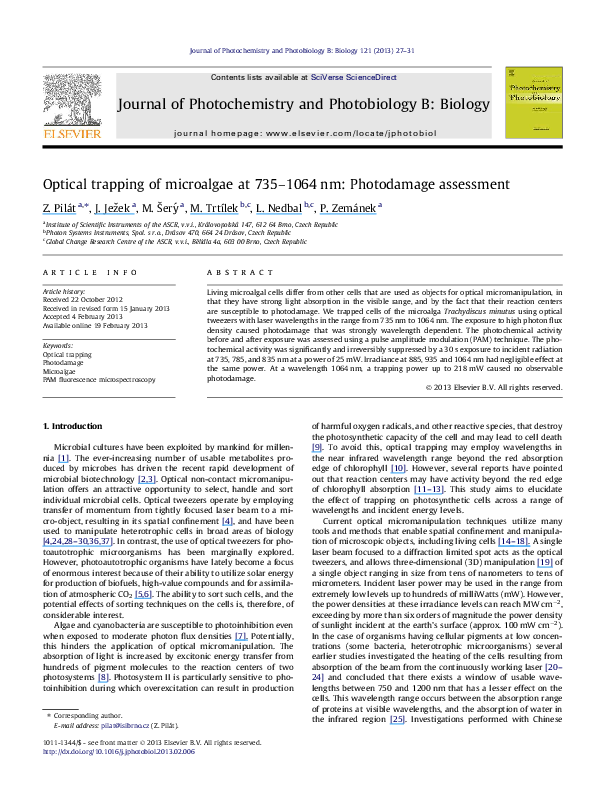 (PDF) Optical trapping of microalgae at 7351064nm Photodamage