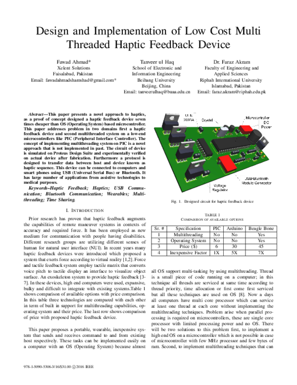 (PDF) Design and Implementation of Low Cost Multi Threaded Haptic ...
