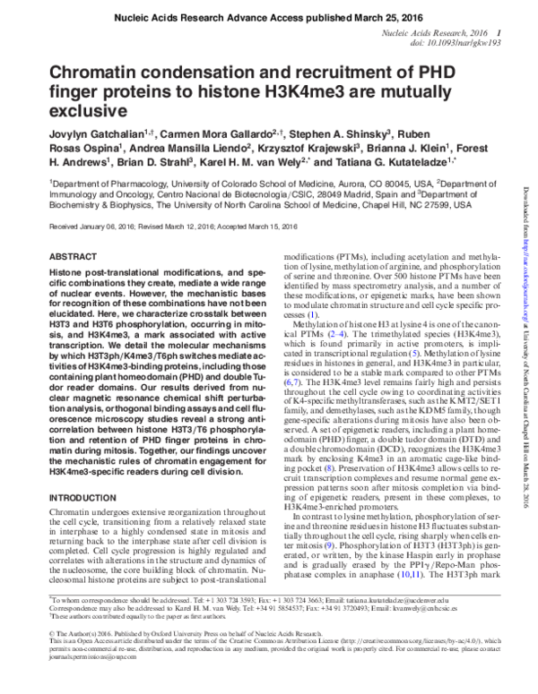 (PDF) Chromatin condensation and recruitment of PHD finger proteins to ...
