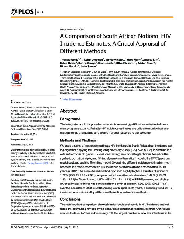 (PDF) A Comparison of South African National HIV Incidence Estimates: A ...