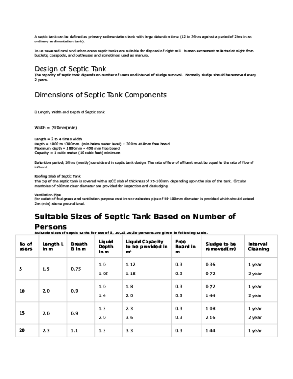 (DOC) Design of Septic Tank Dimensions of Septic Tank Components i ...