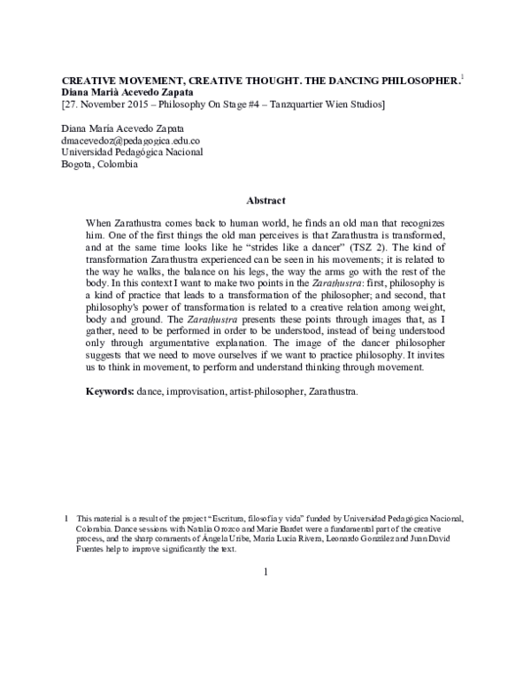 (PDF) Creative Movement, Creative Thought. The Dancing Philosopher