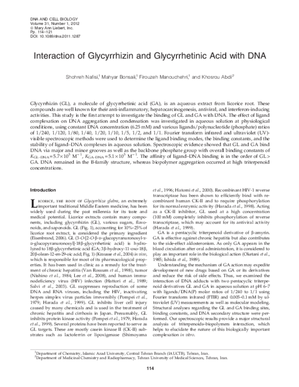 (PDF) Interaction of Glycyrrhizin and Glycyrrhetinic Acid with DNA