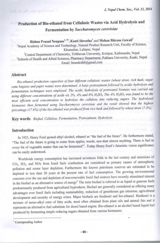 (PDF) Production of Bio-ethanol from Cellulosic Wastes via Acid ...