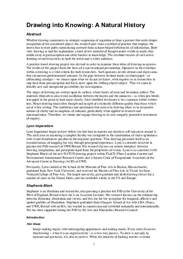 (PDF) Drawing into Knowing A Natural History Stephanie Black