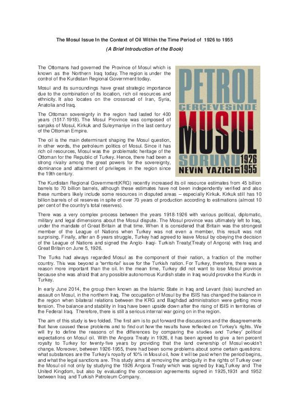 (PDF) The Mosul Issue In the Context of Oil Within the Time Period of ...