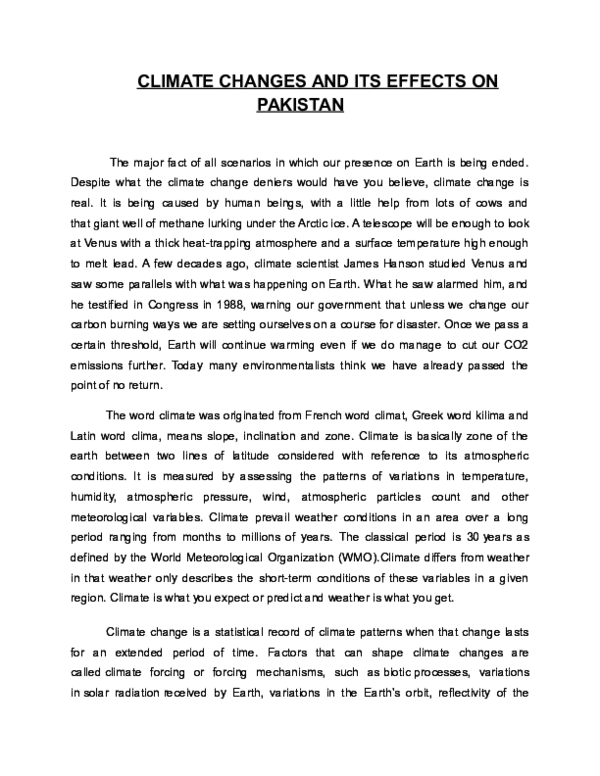 (DOC) CLIMATE CHANGES AND ITS EFFECTS ON PAKISTAN