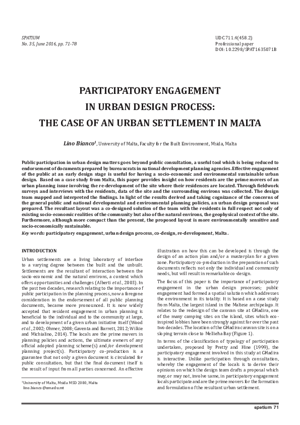 (PDF) Participatory engagement in urban design process: The case of an ...
