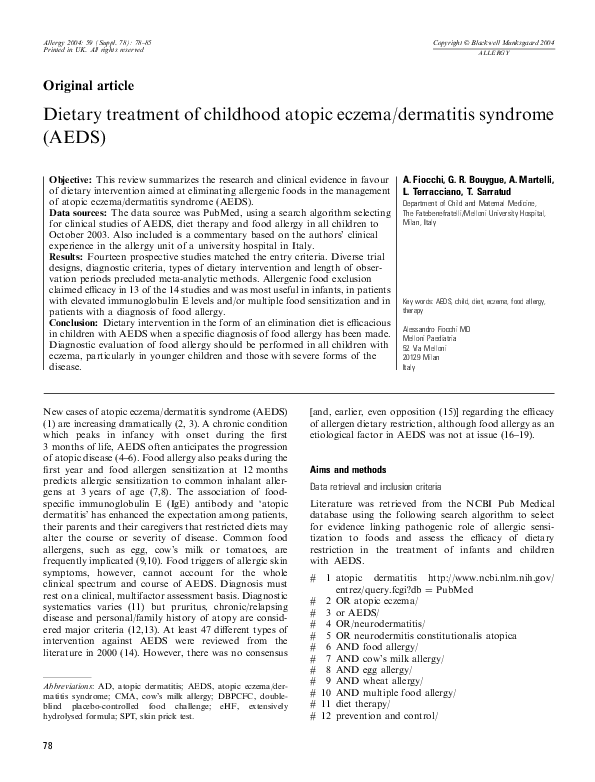 (PDF) Dietary treatment of childhood atopic eczema/dermatitis syndrome