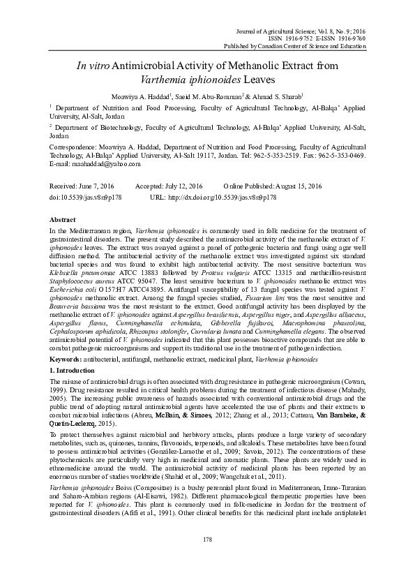 (PDF) In vitro Antimicrobial Activity of Methanolic Extract from ...