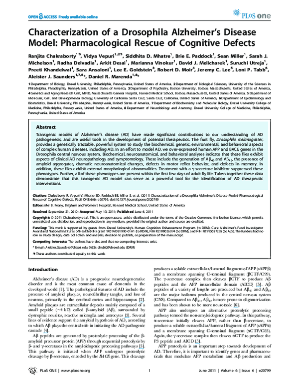 (PDF) Characterization of a Drosophila Alzheimer's Disease Model ...