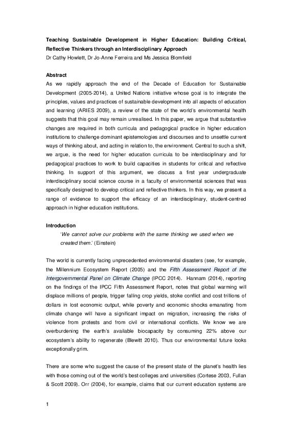 (PDF) Teaching Sustainable Development in Higher Education: Building