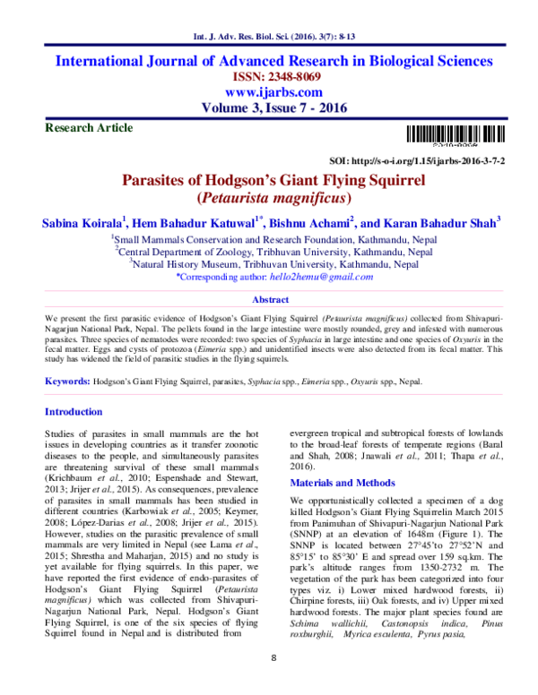 (PDF) Parasites of Hodgson's Giant Flying Squirrel (Petaurista