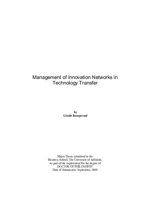 (PDF) Management of Innovation Networks in Technology Transfer