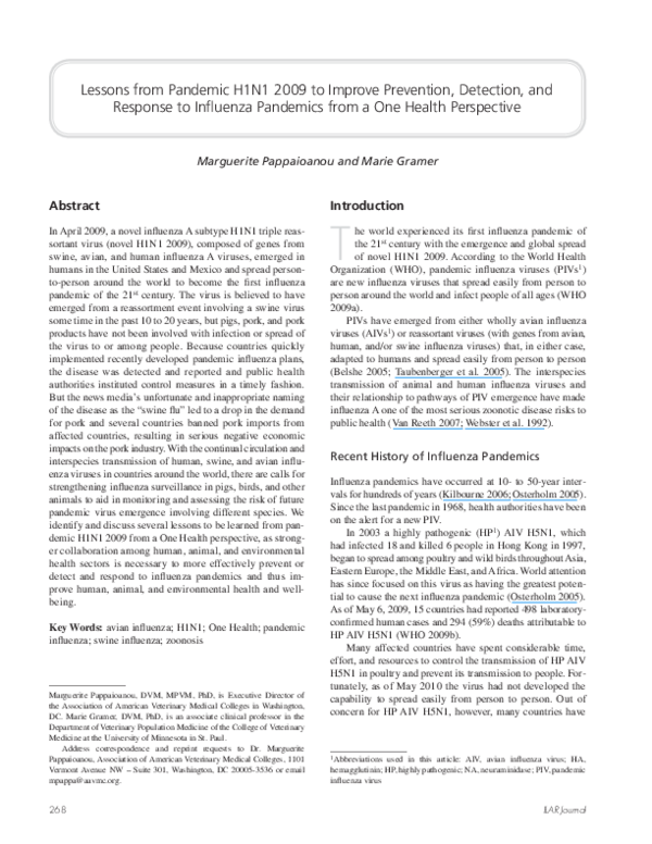 (PDF) Lessons from Pandemic H1N1 2009 to Improve Prevention, Detection ...