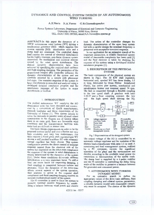 (PDF) Dynamics and control system design of an autonomous wind turbine