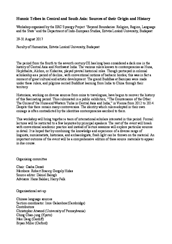 (PDF) Hunnic Tribes in Central and South Asia: Sources of their Origin ...