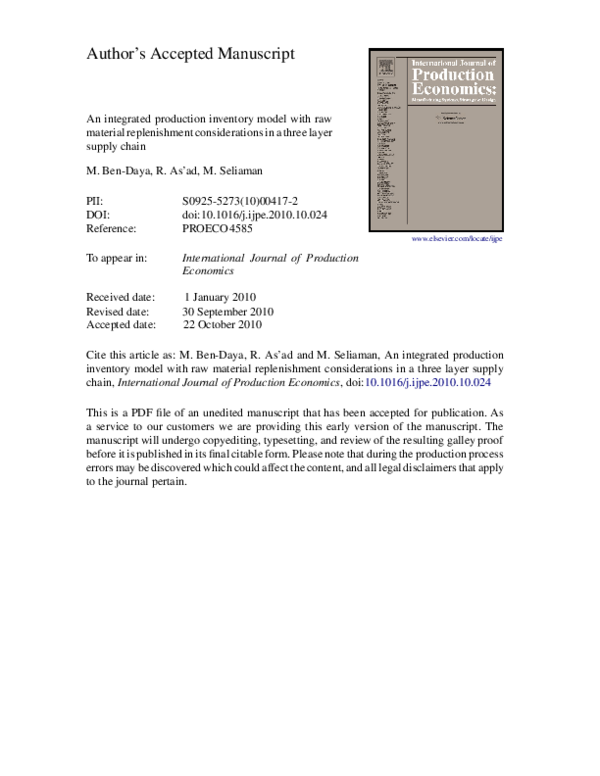 (PDF) An integrated production inventory model with raw material ...