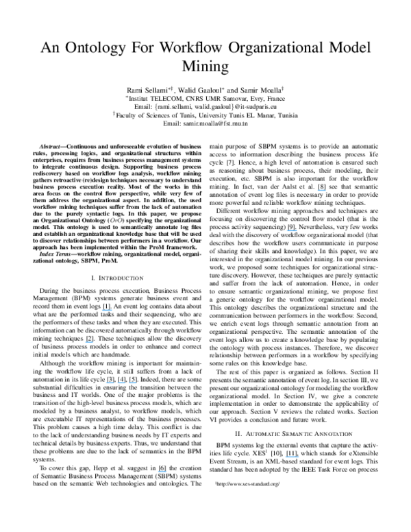 (PDF) An Ontology for Workflow Organizational Model Mining