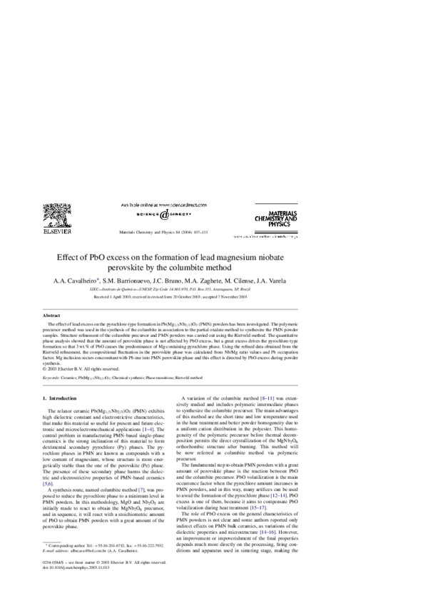 (PDF) Effect of PbO excess on the formation of lead magnesium niobate ...
