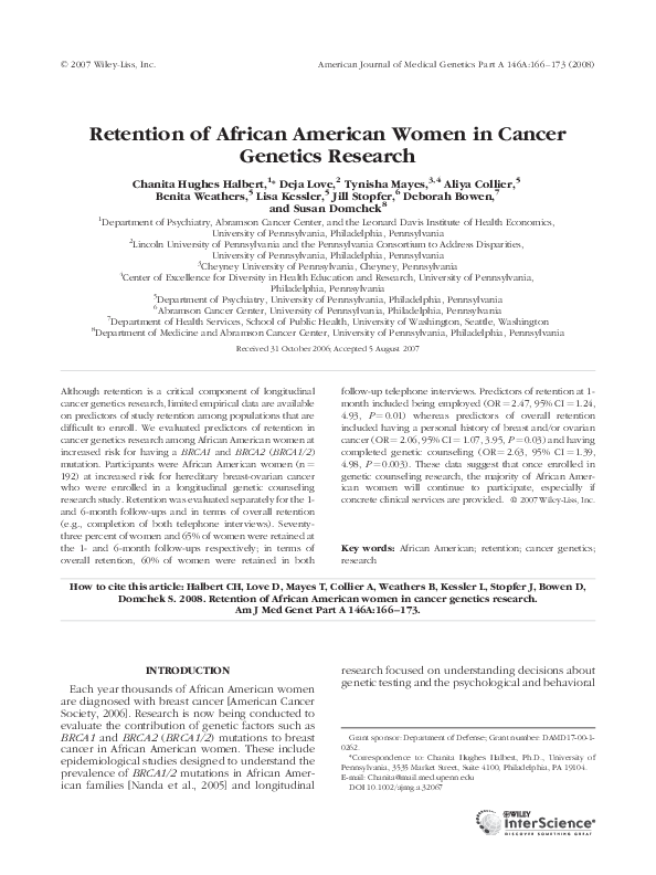 (PDF) Retention of African American women in cancer genetics research