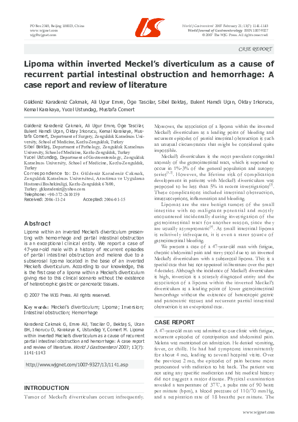  pdf lipoma within inverted meckel s diverticulum as a cause of