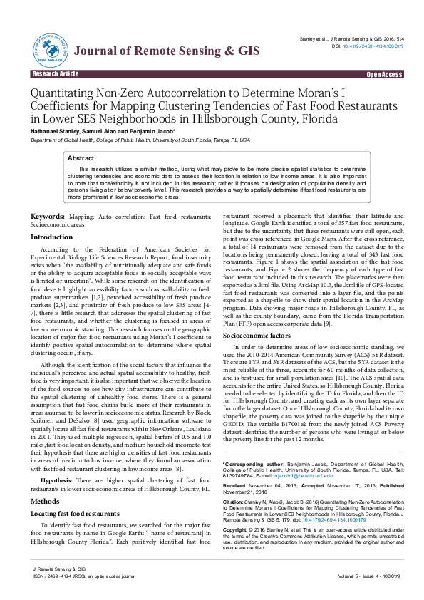 (PDF) Quantitating Non-Zero Autocorrelation to Determine Moran's I ...