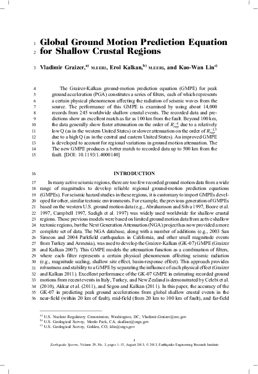 (PDF) Global Ground Motion Prediction Equation for Shallow Crustal Regions