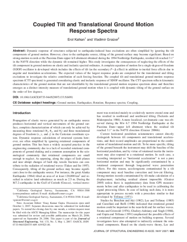 (PDF) Coupled Tilt and Translational Ground Motion Response Spectra