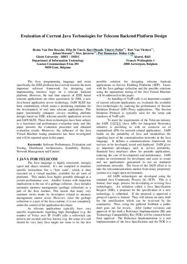 (PDF) Evaluation of current java technologies for telecom backend ...