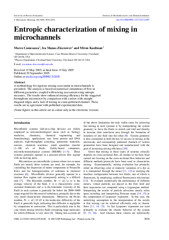 Entropic characterization of mixing in microchannels