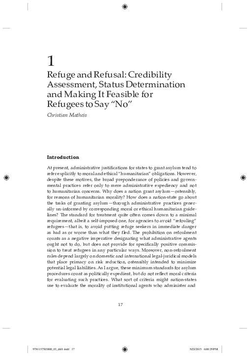 (PDF) "Refuge and Refusal Credibility Assessment, Status Determination and Making It Feasible