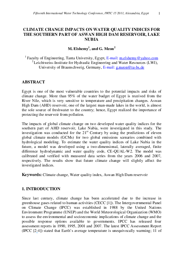 (PDF) Climate change impacts on water quality indices of the southern ...